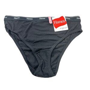 Hanes Women's Size Large Panty Brief Hi Leg Originals Black New